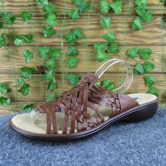 Dr Scholl's Women's Brown Woven Leather Slide Sandals Size 11 Comfort Slip-On - Picture 1 of 6